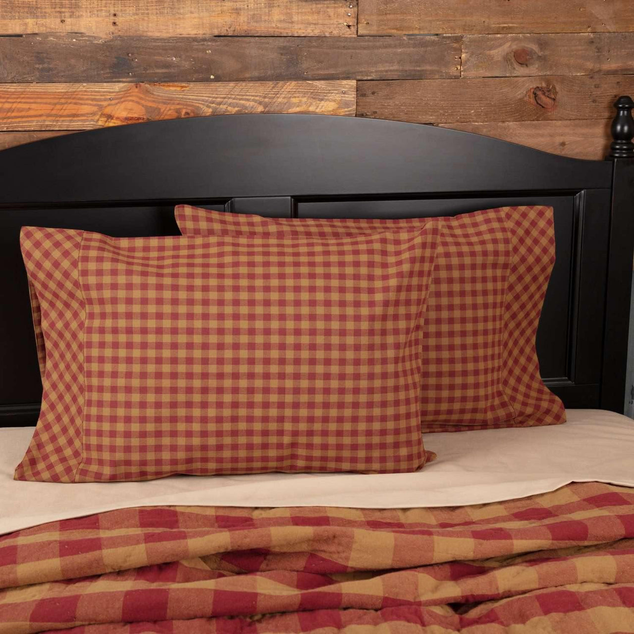 Burgundy Check Standard Pillow Case Set of 2 21x30 VHC Brands - The Fox Decor