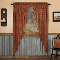 Thumbnail for Burgundy Check Scalloped Prairie Long Panel Curtain Set of 2 - The Fox Decor