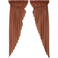 Thumbnail for Burgundy Check Scalloped Prairie Long Panel Curtain Set of 2 - The Fox Decor