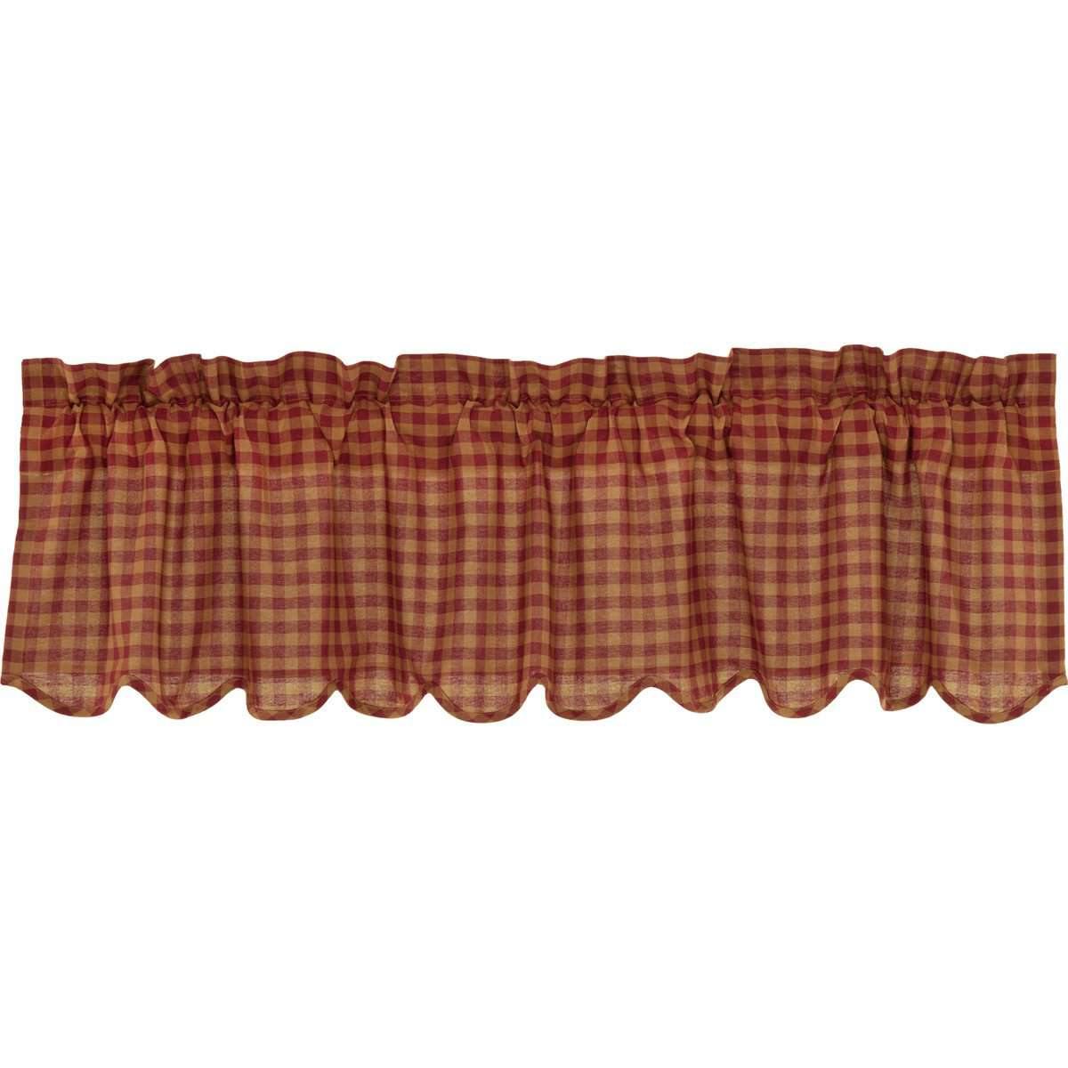 Burgundy Check Scalloped Valance Curtain 16x60 VHC Brands - The Fox Decor