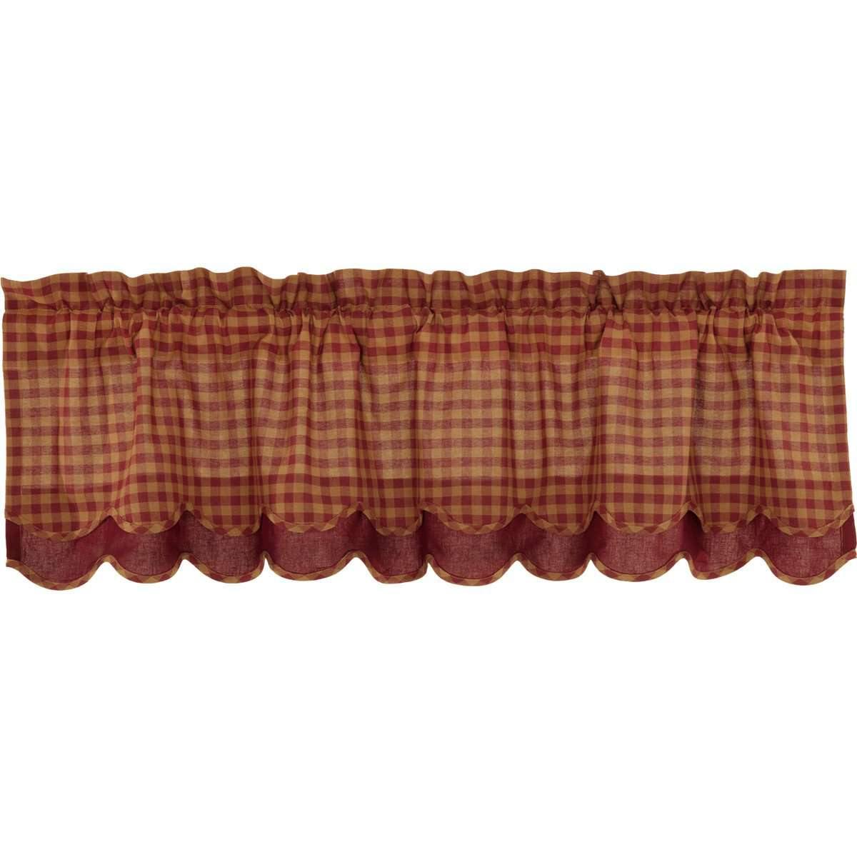 Burgundy Check Scalloped Layered Valance Curtain 16x60 VHC Brands - The Fox Decor