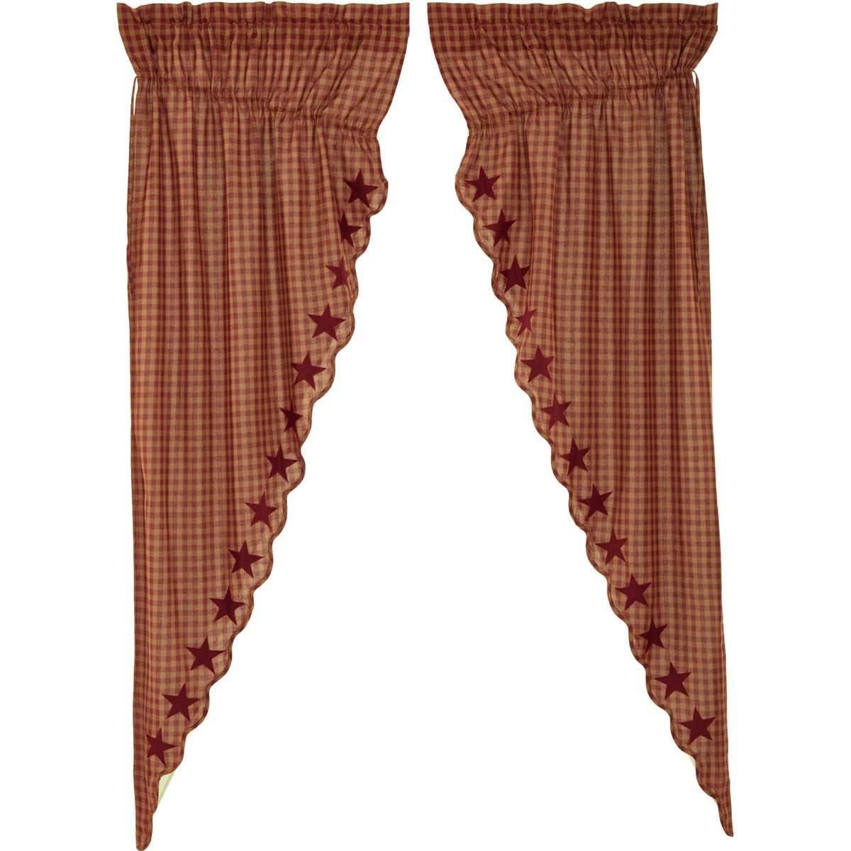 Burgundy Star Scalloped Prairie Long Panel Curtain Set of 2 84x36x18 VHC Brands - The Fox Decor