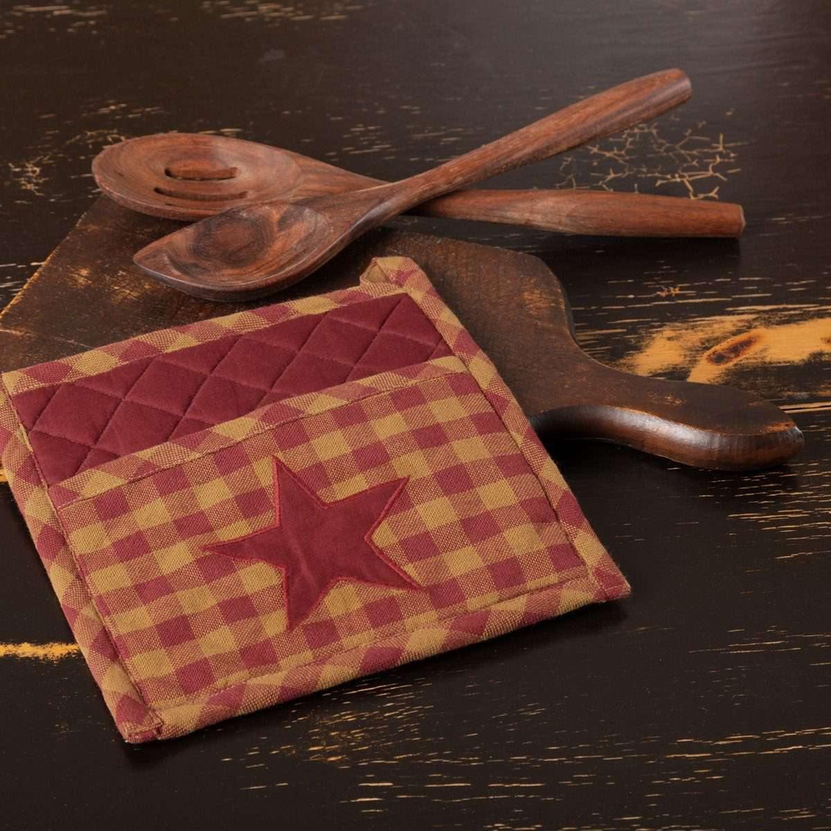 Burgundy Star Pot Holder 8" VHC Brands - The Fox Decor