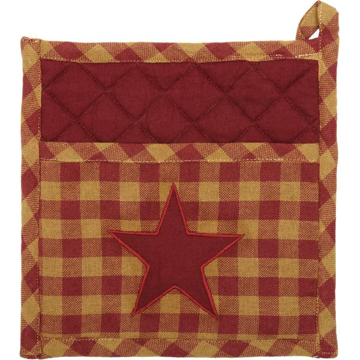 Burgundy Star Pot Holder 8" VHC Brands - The Fox Decor