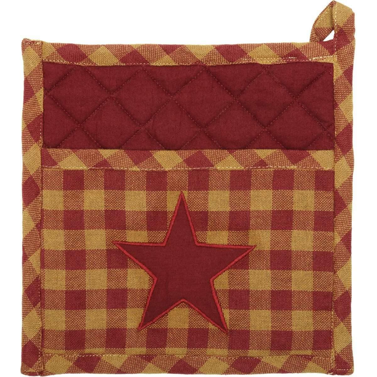 Burgundy Star Pot Holder 8" VHC Brands front