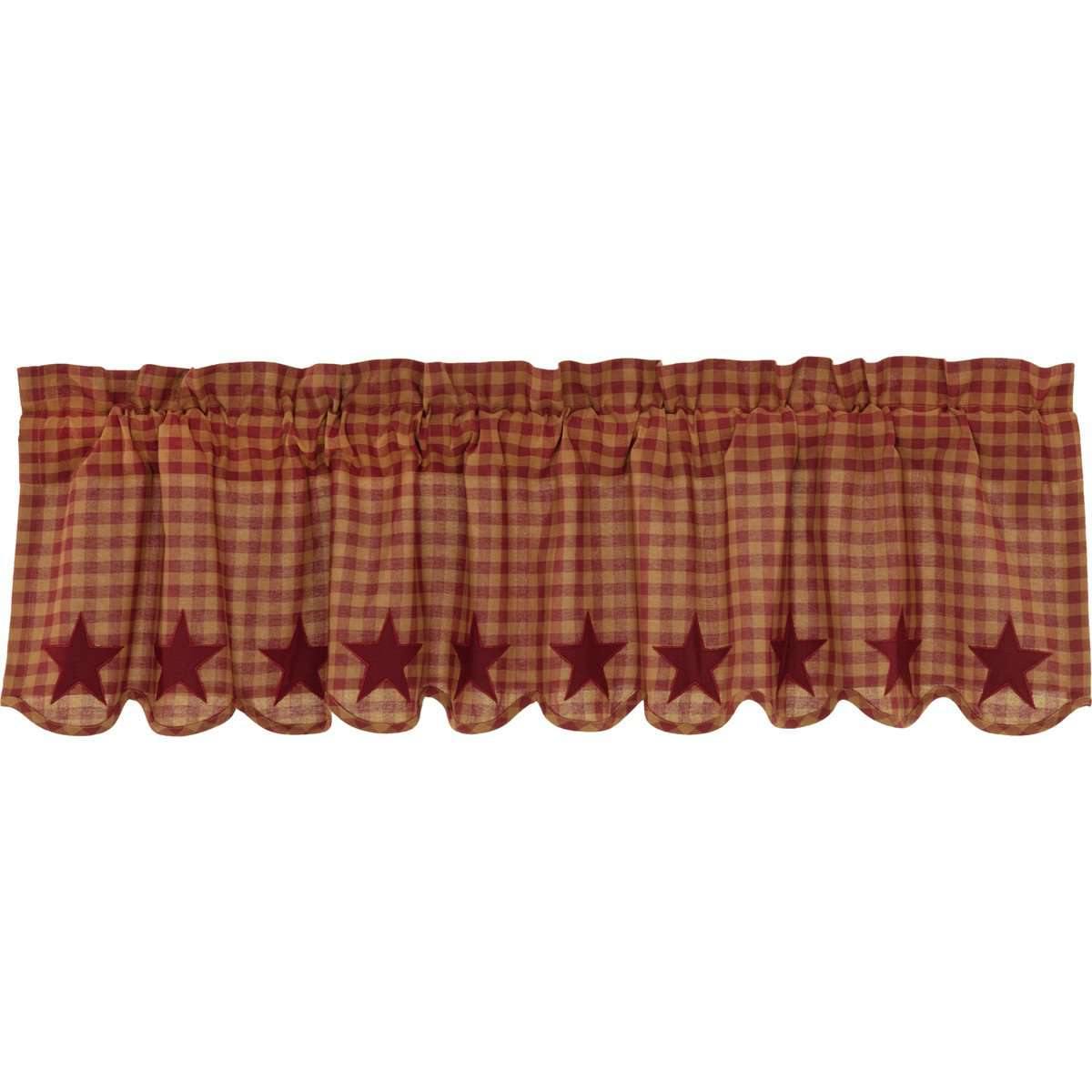 Burgundy Star Scalloped Valance Curtain 16x60 VHC Brands - The Fox Decor