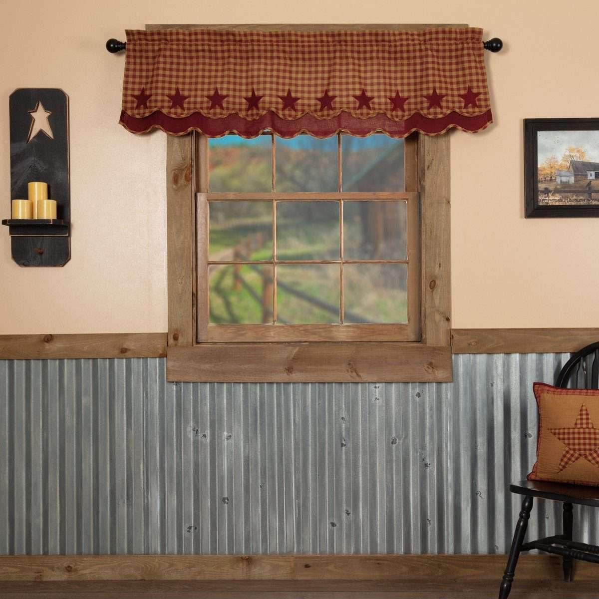 VHC BRANDS Dawson Star Scalloped 72 in. L x 16 in. L Cotton Valance in Woodland Brown Khaki VHC BRANDS Dawson Star Scalloped 72 in. L x 16 in. L Cotton Valance in Woodland Brown Khaki