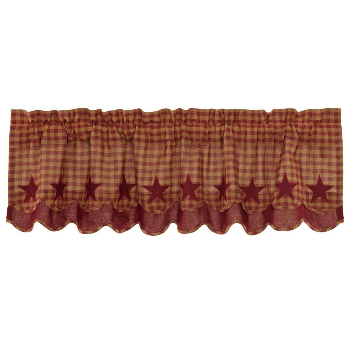 Burgundy Star Scalloped Layered Valance Curtain VHC Brands - The Fox Decor