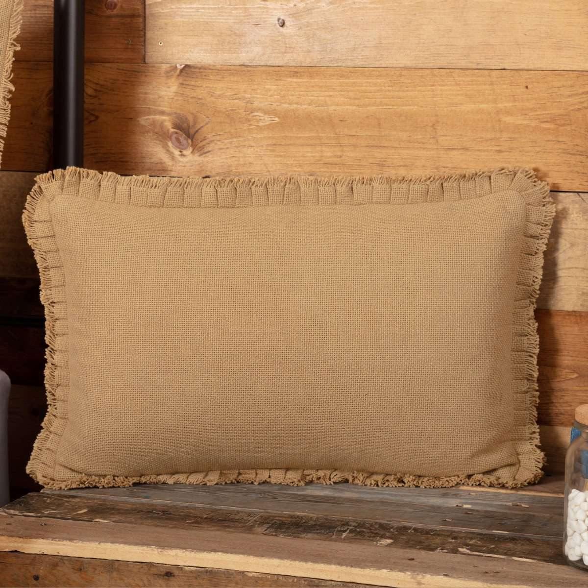 Burlap Natural Pillow w/ Fringed Ruffle 14x22 VHC Brands