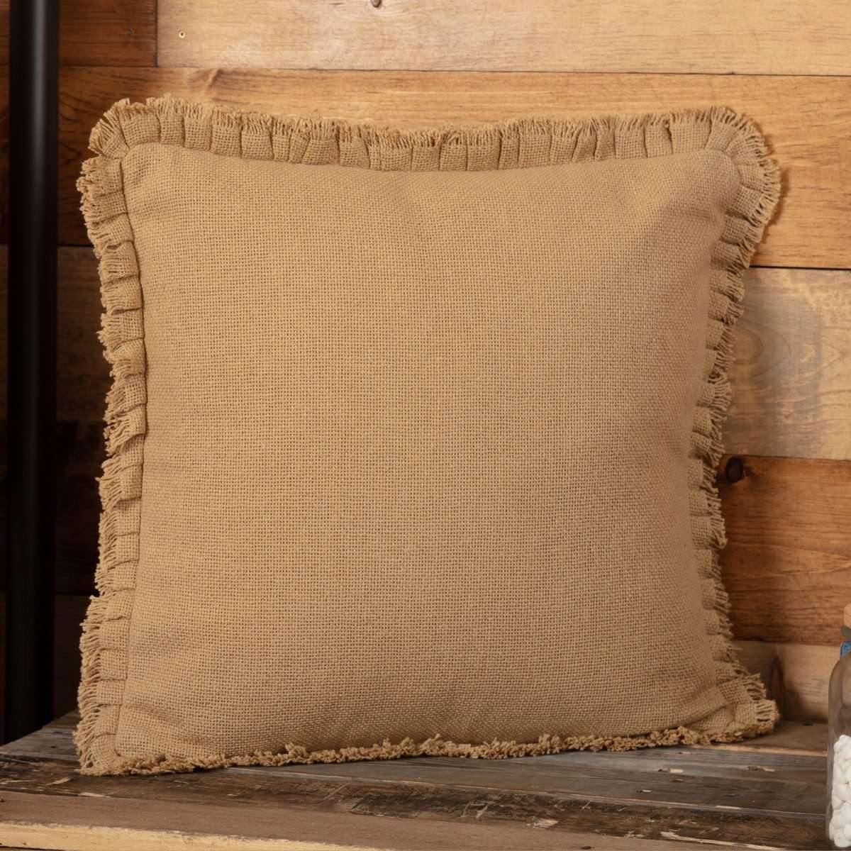 Burlap Natural Pillow w/ Fringed Ruffle 18x18 VHC Brands