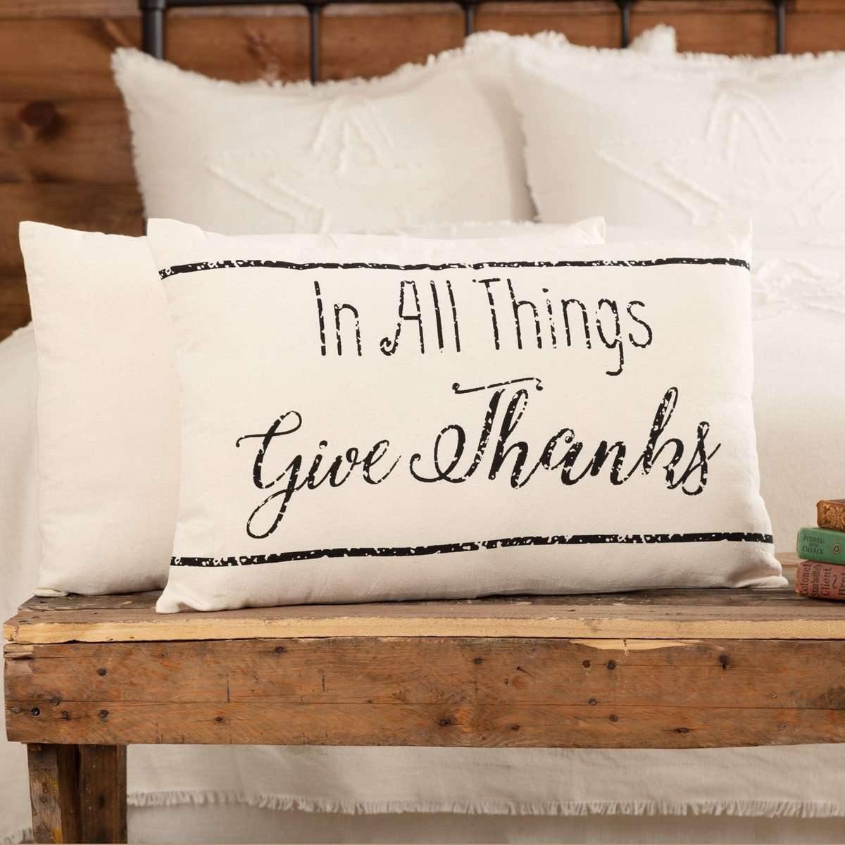 Casement Natural In All Things Give Thanks Pillow 14x22 VHC Brands