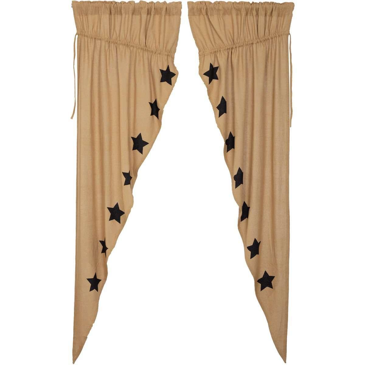 Burlap W/Black Stencil Stars Prairie Long Panel Curtain Set of 2 - The Fox Decor