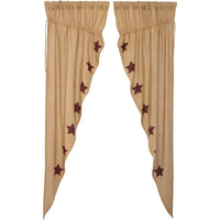 Thumbnail for Burlap W/Burgundy Stencil Stars Prairie Long Panel Curtain Set of 2 - The Fox Decor