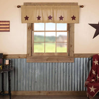 Thumbnail for Burlap W/Burgundy Stencil Stars Valance Curtain 16x60 VHC Brands - The Fox Decor