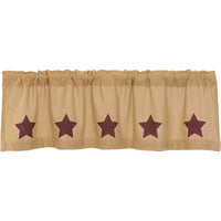 Thumbnail for Burlap W/Burgundy Stencil Stars Valance Curtain 16x60 VHC Brands - The Fox Decor