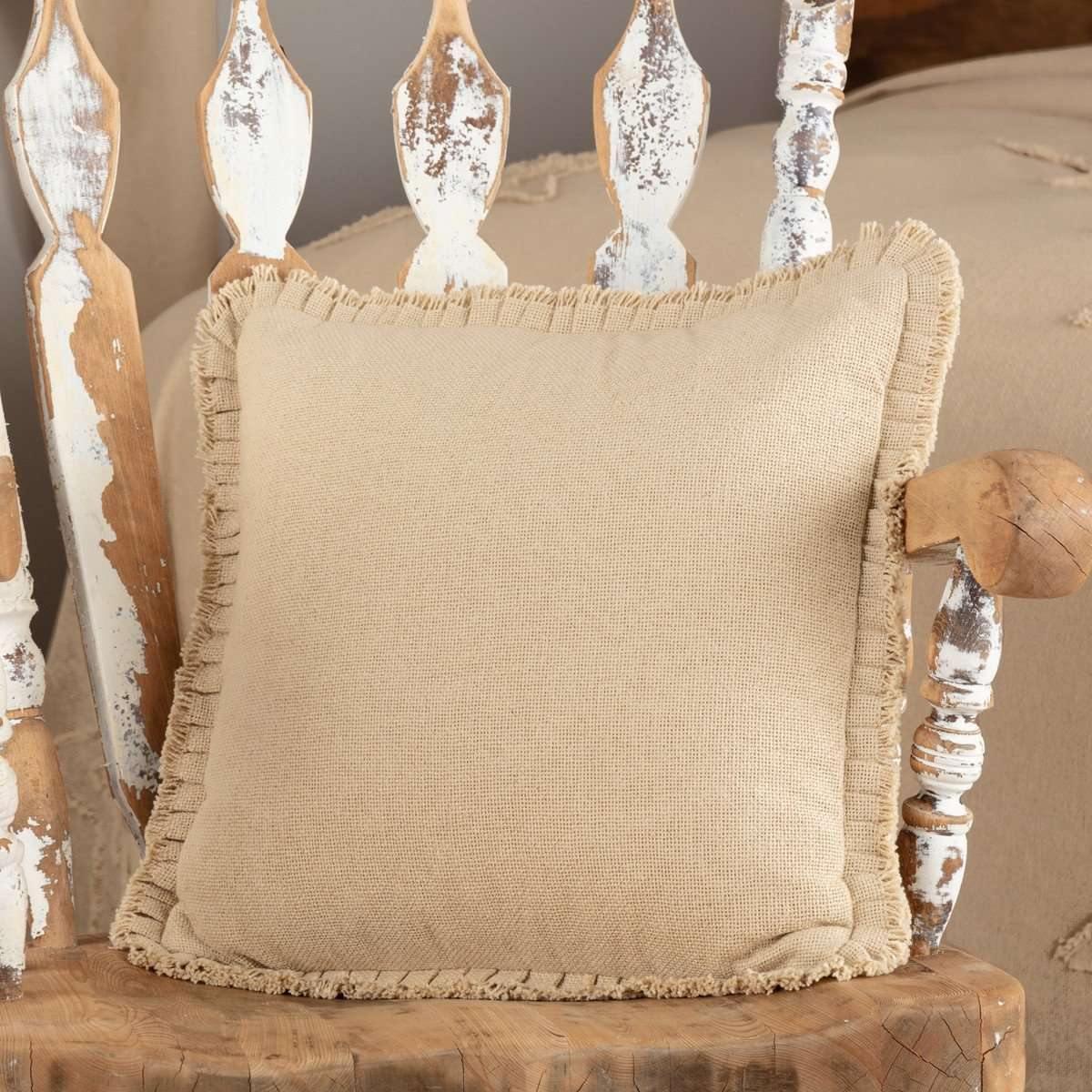 Burlap Vintage Pillow w/ Fringed Ruffle 18x18 VHC Brands - The Fox Decor