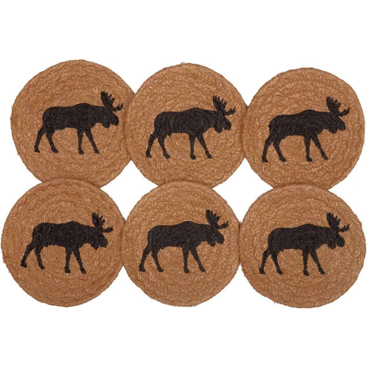 Cumberland Stenciled Moose Jute Coaster Set of 6 VHC Brands - The Fox Decor