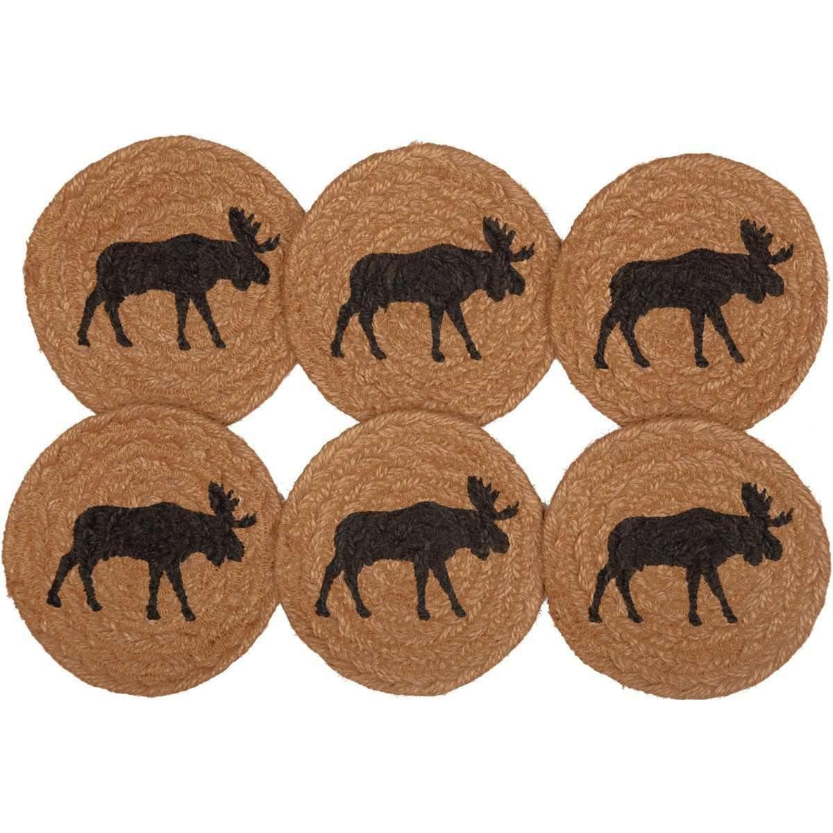 Cumberland Stenciled Moose Jute Coaster Set of 6 VHC Brands