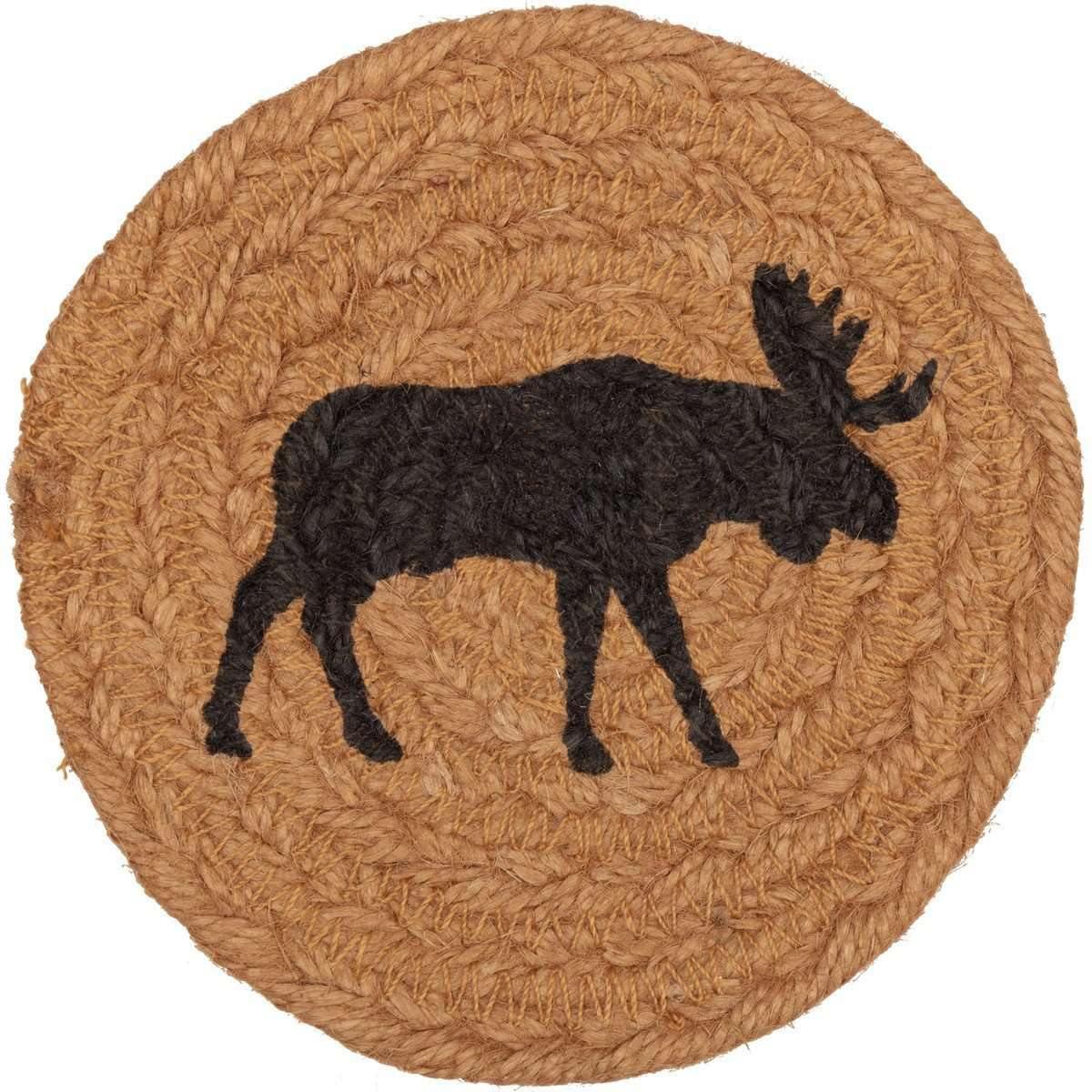 Cumberland Stenciled Moose Jute Coaster front