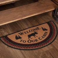 Thumbnail for Cumberland Stenciled Moose Jute Rug Half Circle Welcome to the Cabin 16.5