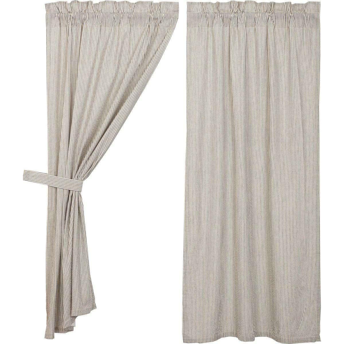 Hatteras Seersucker Blue Ticking Stripe Short Panel Curtain Set 63x36 VHC Brands - The Fox Decor
