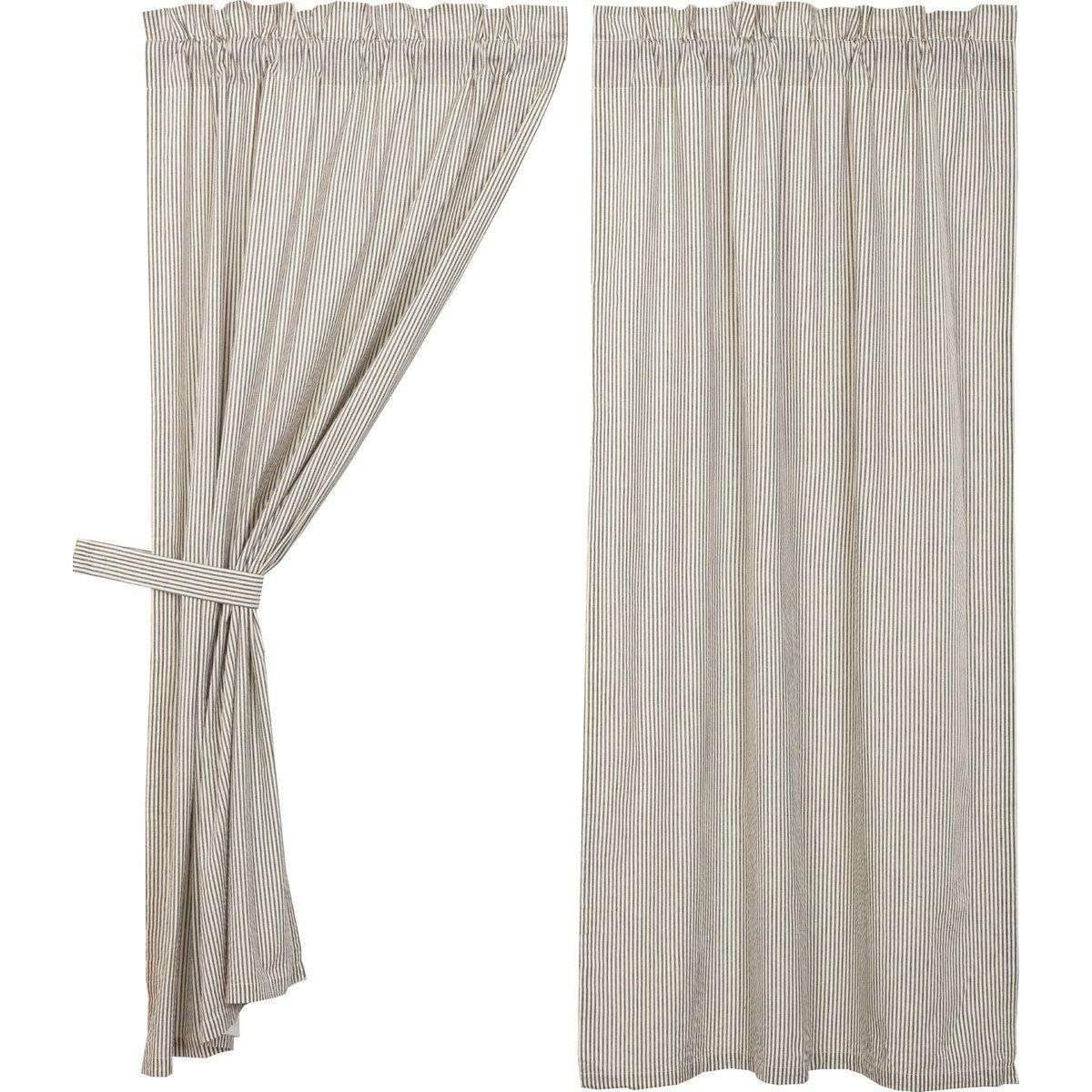 Hatteras Seersucker Blue Ticking Stripe Short Panel Curtain Set 63x36 VHC Brands