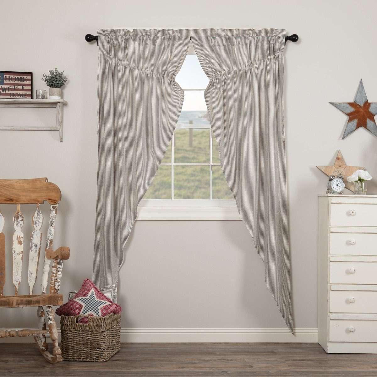 Hatteras Seersucker Blue Ticking Stripe Prairie Long Panel Curtain Set of 2 - The Fox Decor