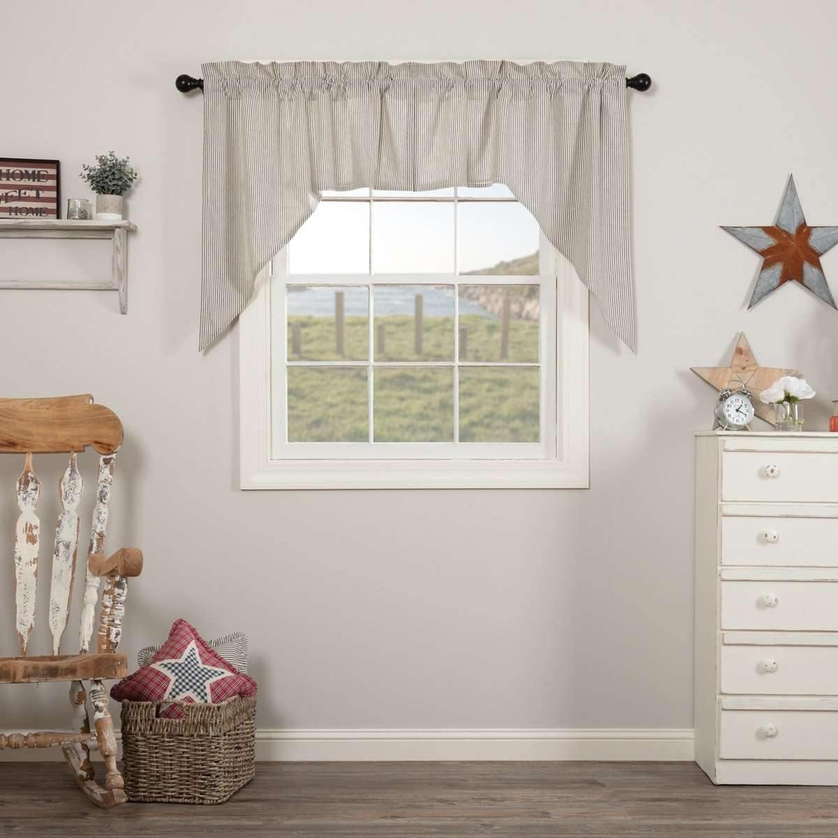 Hatteras Seersucker Blue Ticking Stripe Swag Curtain Set of 2 36x36x16 VHC Brands - The Fox Decor