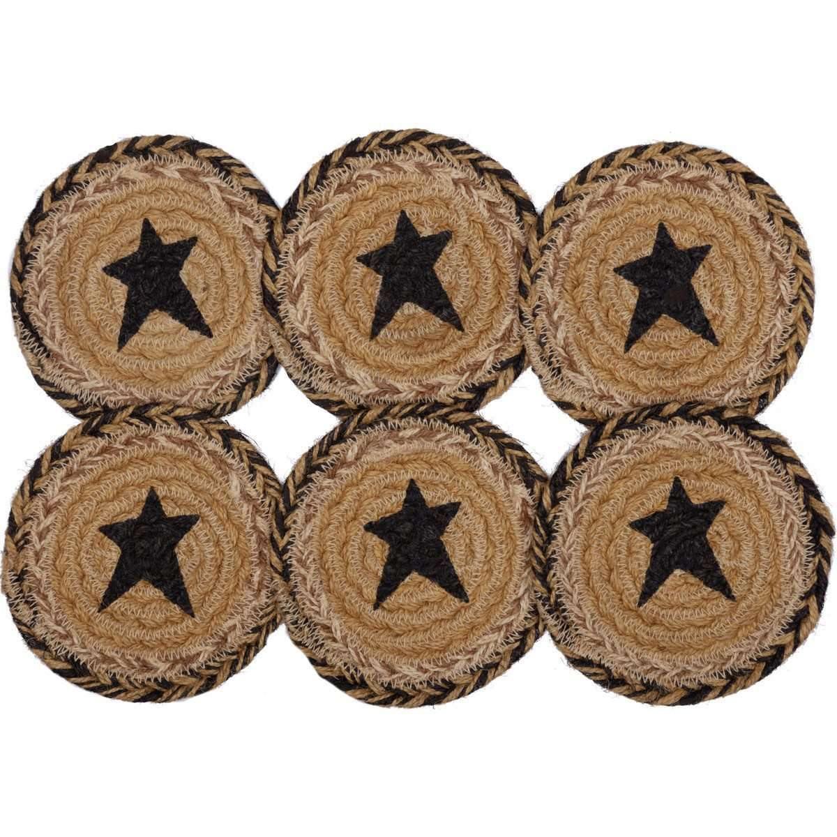 Kettle Grove Jute Coaster Stencil Star Set of 6 VHC Brands - The Fox Decor