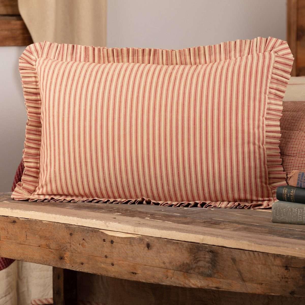 Rory Schoolhouse Red Ticking Stripe Fabric Pillow 14x22 VHC Brands