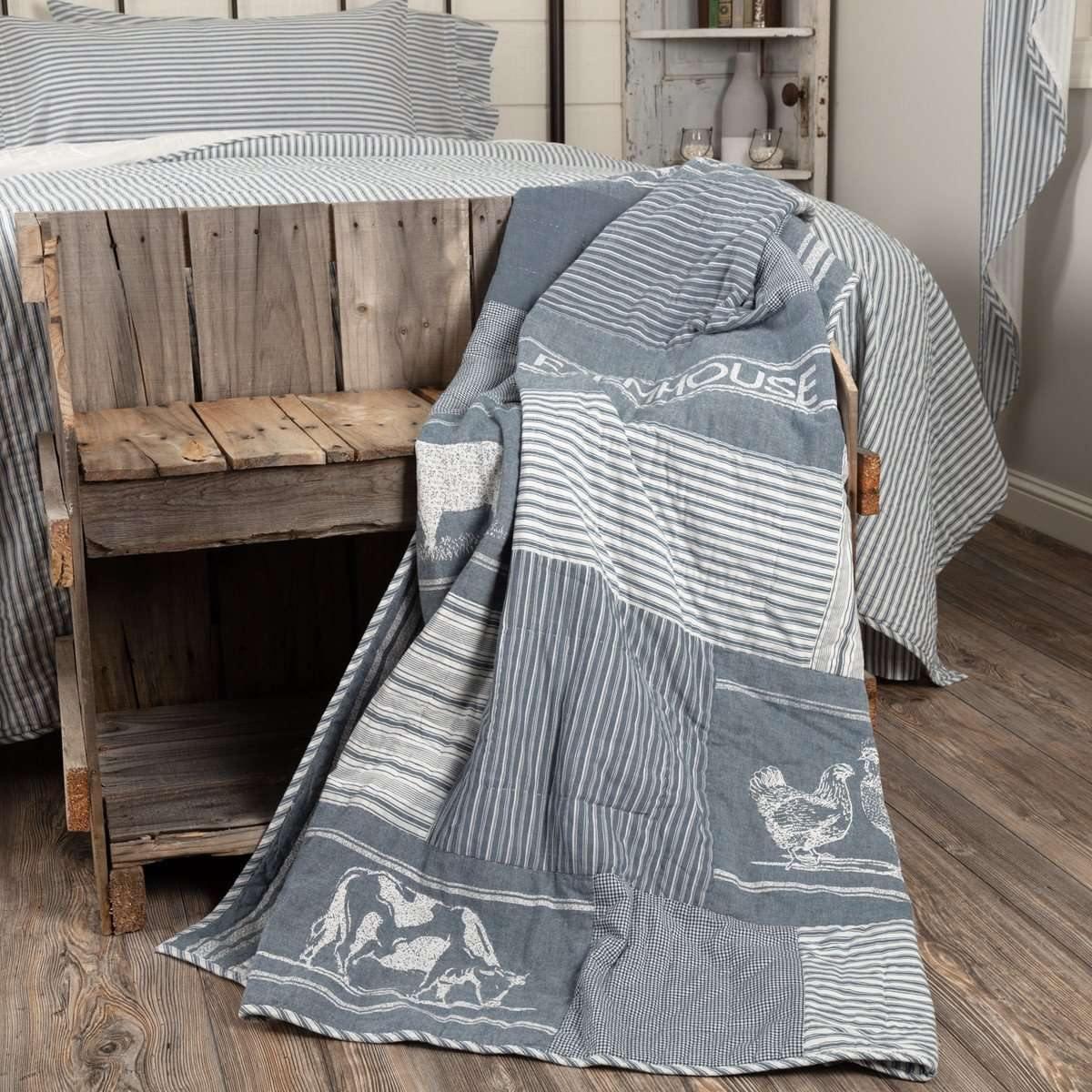 Sawyer Mill Blue Farm Animal Quilted Throw 60x50 VHC Brands - The Fox Decor