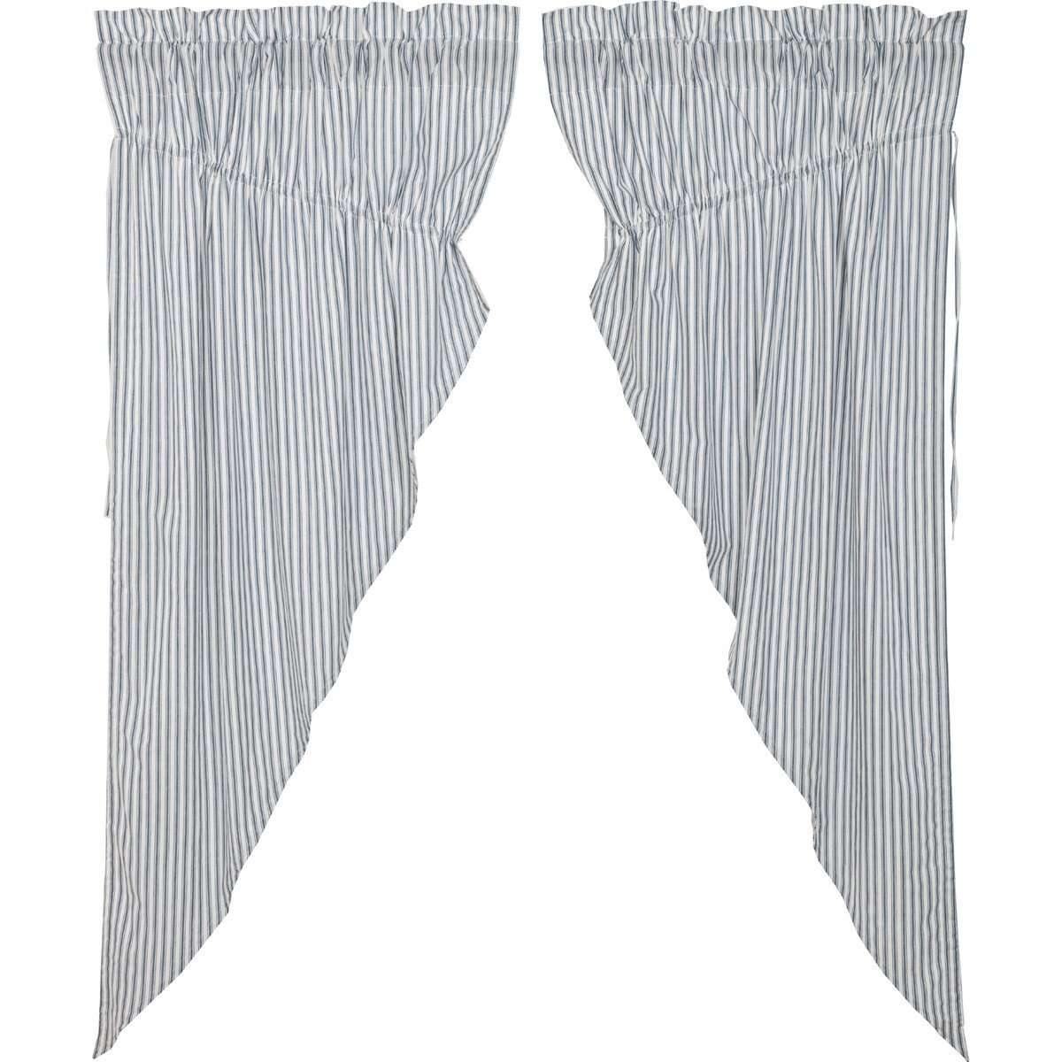 Sawyer Mill Blue Ticking Stripe Prairie Short Panel Curtain Set of 2 63x36x18 VHC Brands - The Fox Decor