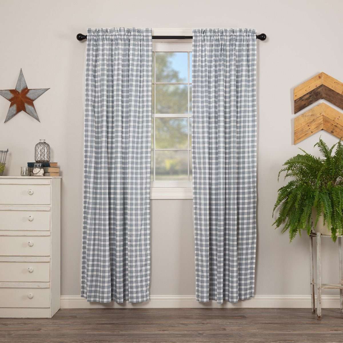 Sawyer Mill Charcoal/Blue/Red Plaid Panel Curtain Set of 2 84x40 - The Fox Decor