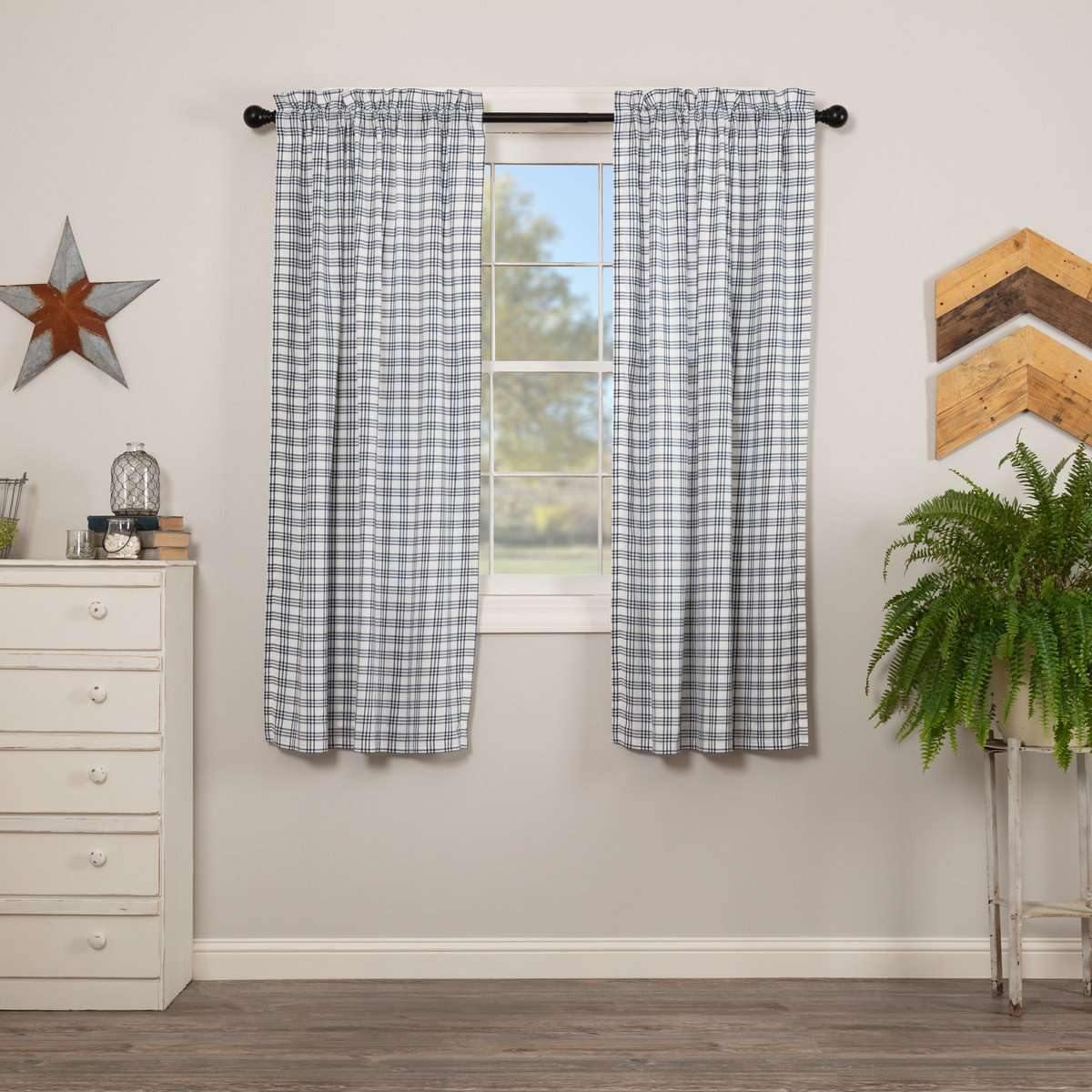 Sawyer Mill Blue Plaid Short Panel Curtain Set of 2 63x36 VHC Brands - The Fox Decor