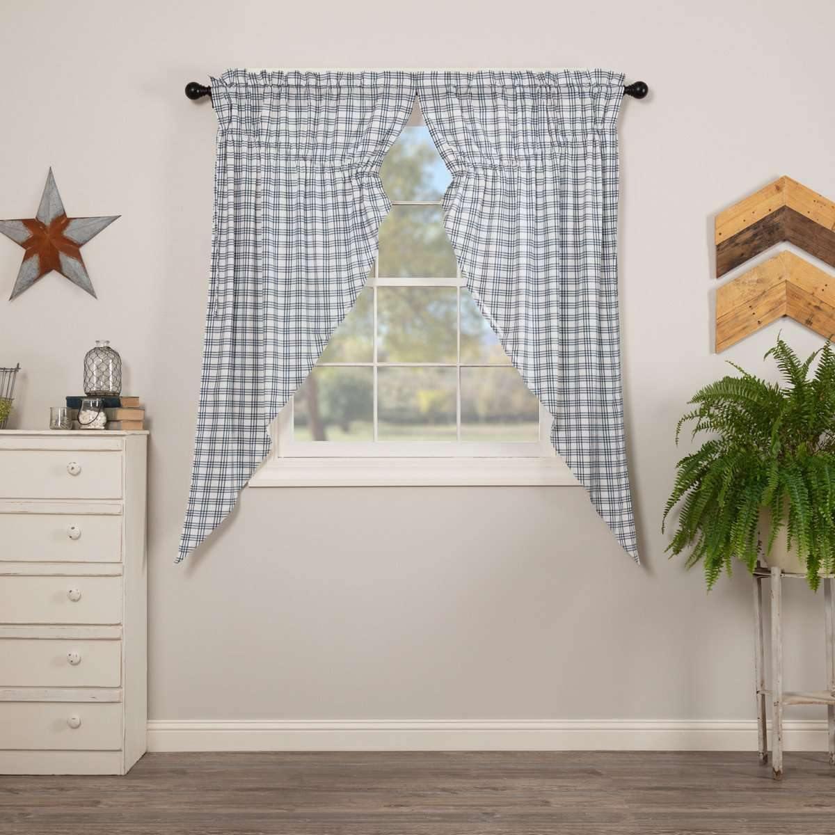 Sawyer Mill Blue Plaid Prairie Short Panel Curtain Set of 2 63x36x18 VHC Brands - The Fox Decor