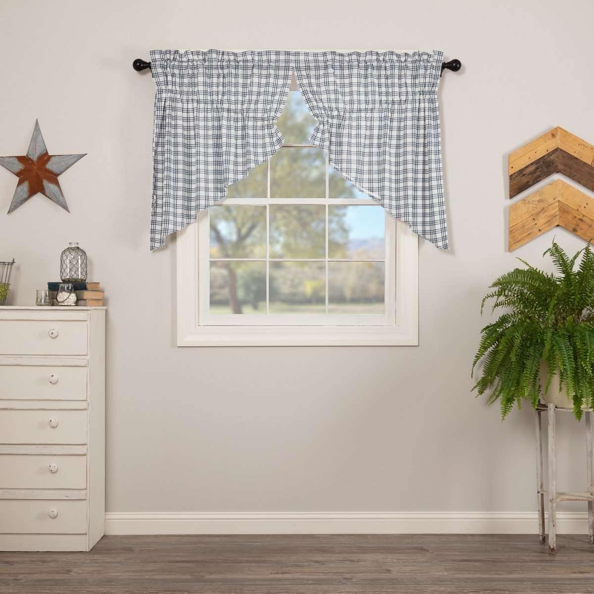 Sawyer Mill Blue Plaid Prairie Swag Curtain Set of 2 36x36x18 VHC Brands - The Fox Decor