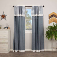 Thumbnail for Sawyer Mill Charcoal/Blue/Red Panel Curtain with Attached Patchwork Valance Set of 2 84x40 - The Fox Decor