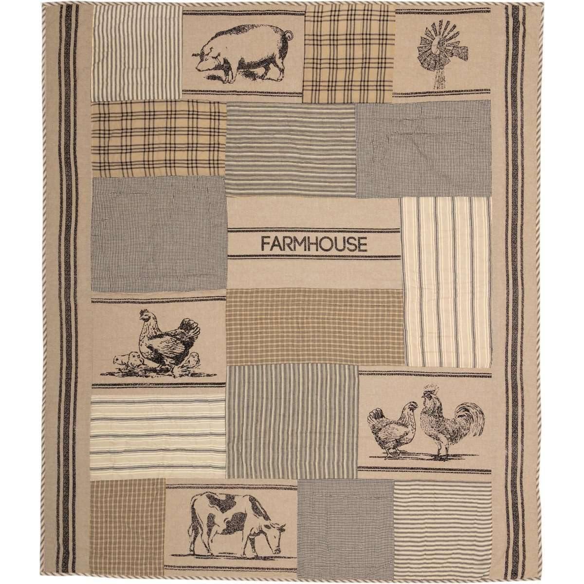 Sawyer Mill Charcoal Farm Animal Quilted Throw 60x50 VHC Brands Online