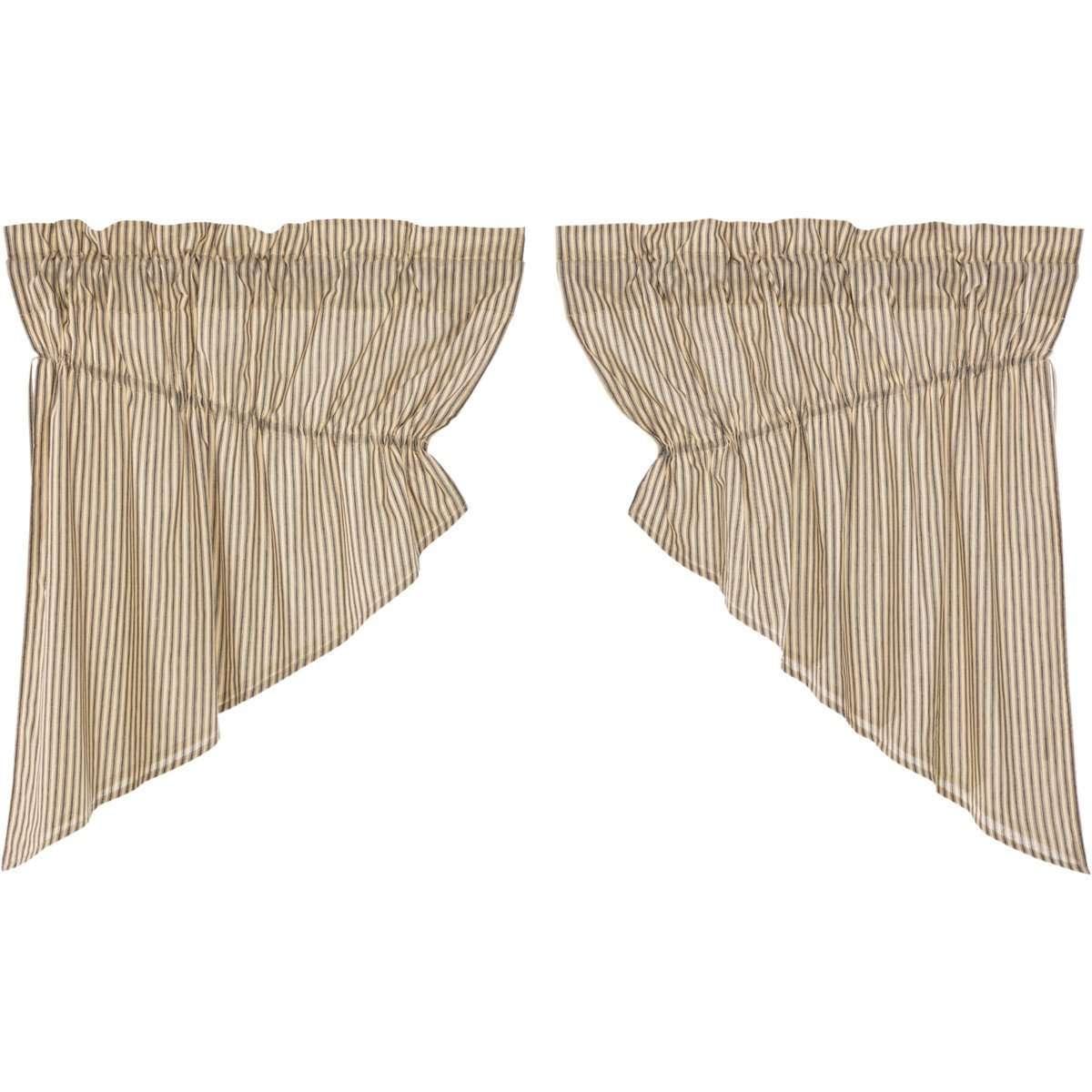 Sawyer Mill Charcoal Ticking Stripe Prairie Swag Curtain Set of 2 - The Fox Decor