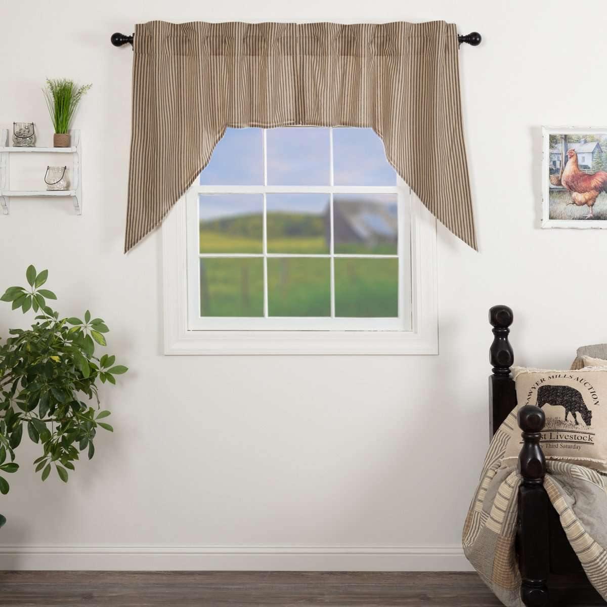 Sawyer Mill Charcoal Ticking Stripe Swag Curtain Set of 2 36x36x16 VHC Brands - The Fox Decor