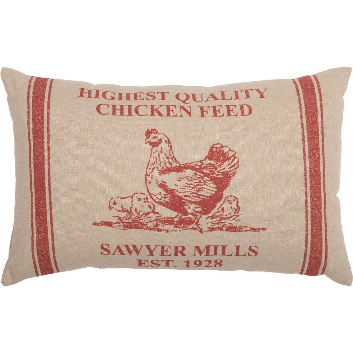Sawyer Mill Red Hen and Chicks Pillow 14"x22" Country Red, Khaki VHC Brands - The Fox Decor