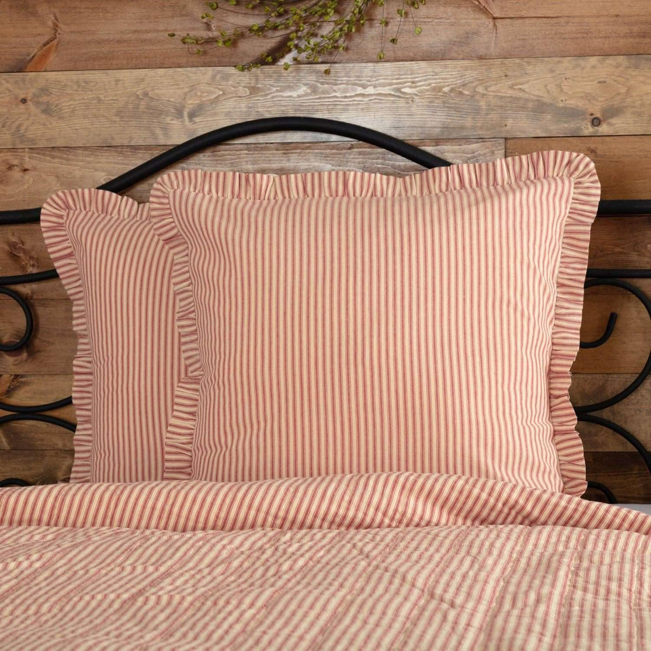 Sawyer Mill Red Ticking Stripe Fabric Euro Sham 26x26 VHC Brands - The Fox Decor