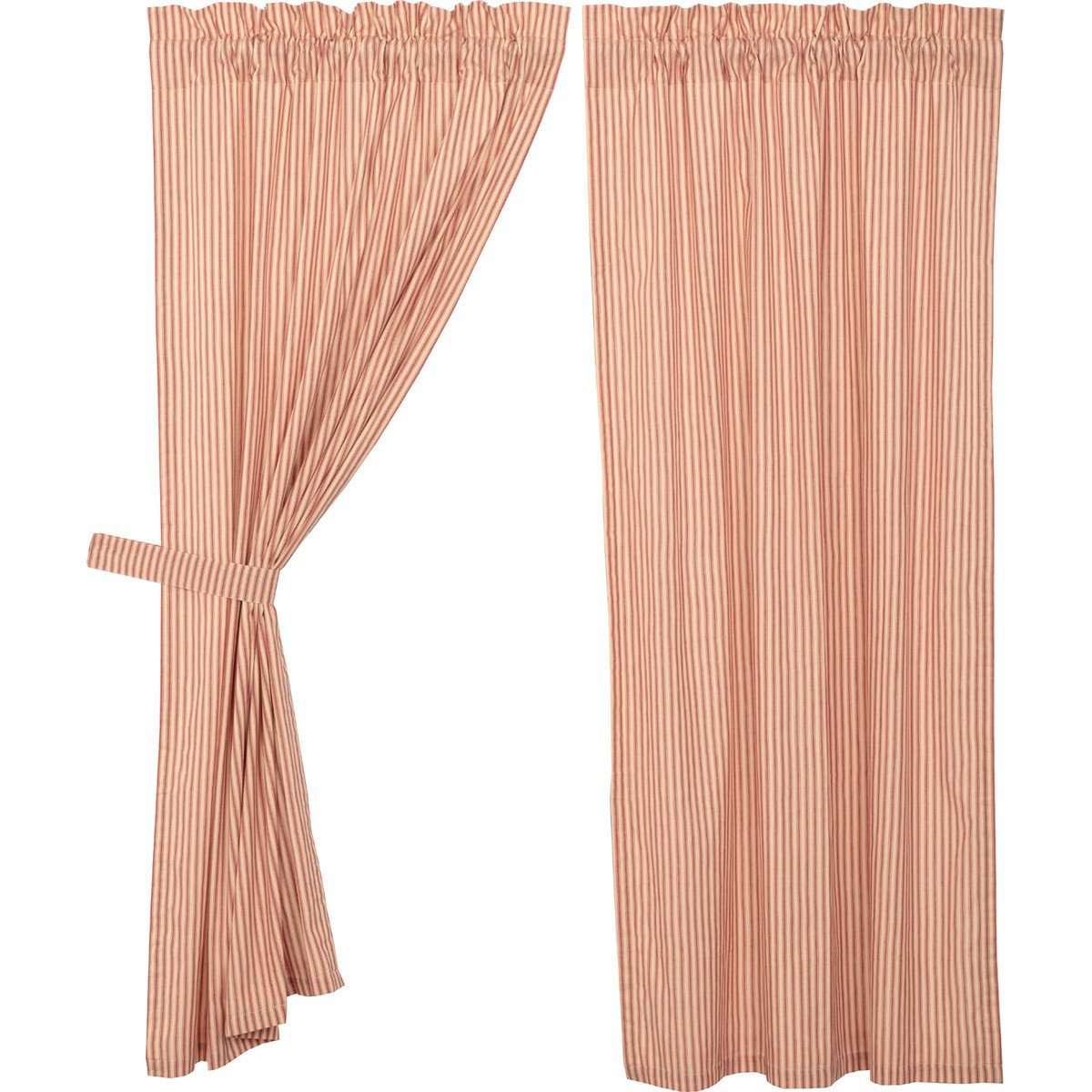 Sawyer Mill Red Ticking Stripe Short Panel Curtain Set of 2 63"x36" - The Fox Decor