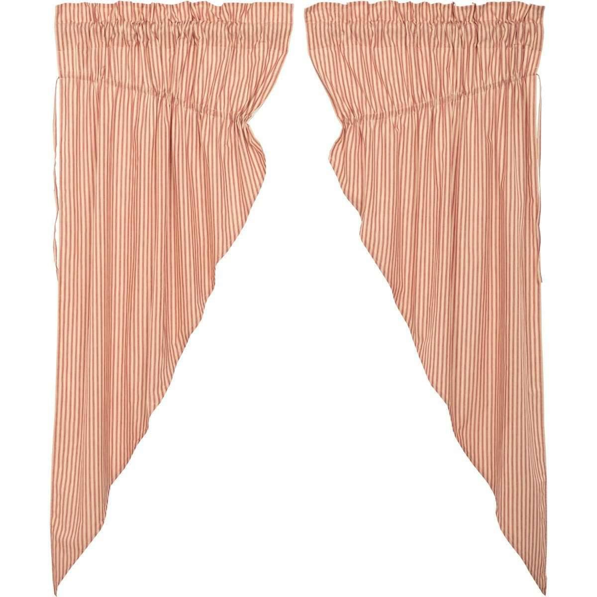 Sawyer Mill Red Ticking Stripe Prairie Short Panel Curtain Set of 2 63x36x18 VHC Brands - The Fox Decor
