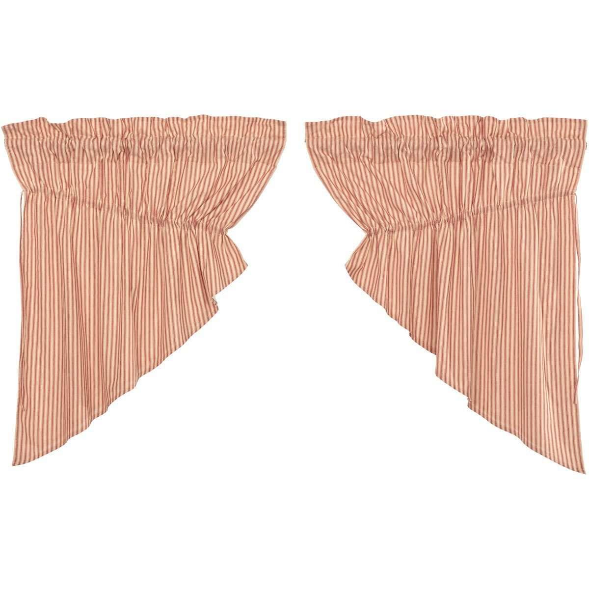Sawyer Mill Red Ticking Stripe Prairie Swag Curtain Set of 2 - The Fox Decor