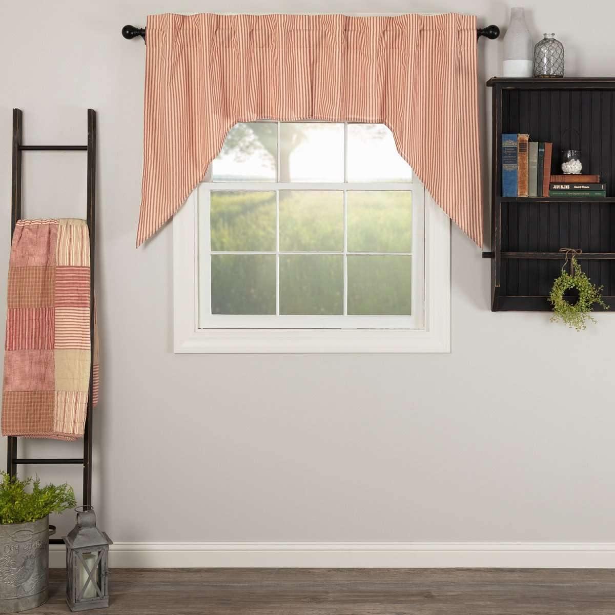 Sawyer Mill Red Ticking Stripe Swag Curtain Set of 2 36x36x16 VHC Brands - The Fox Decor