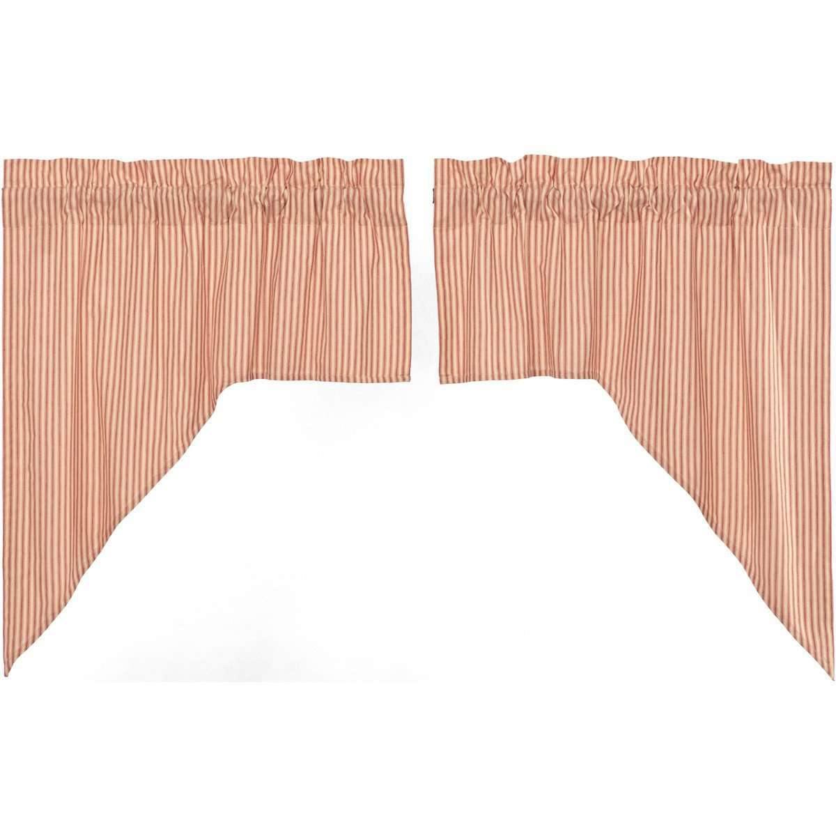 Sawyer Mill Red Ticking Stripe Swag Curtain Set of 2 36x36x16 VHC Brands - The Fox Decor