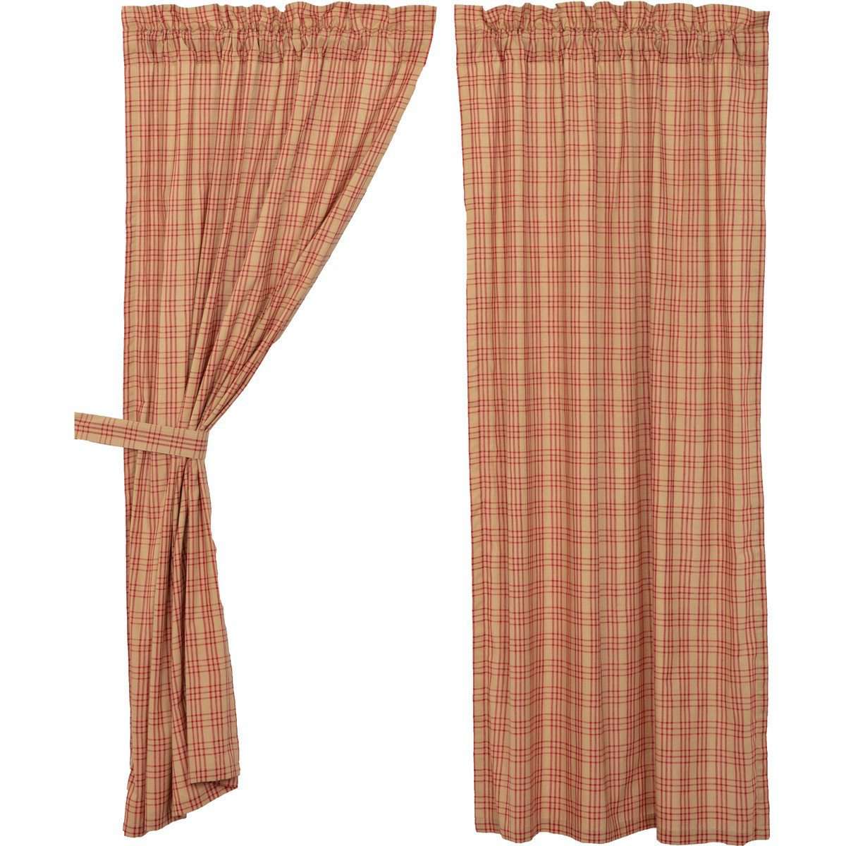 Sawyer Mill Red Plaid Short Panel Curtain Set of 2 63"x36" VHC Brands - The Fox Decor
