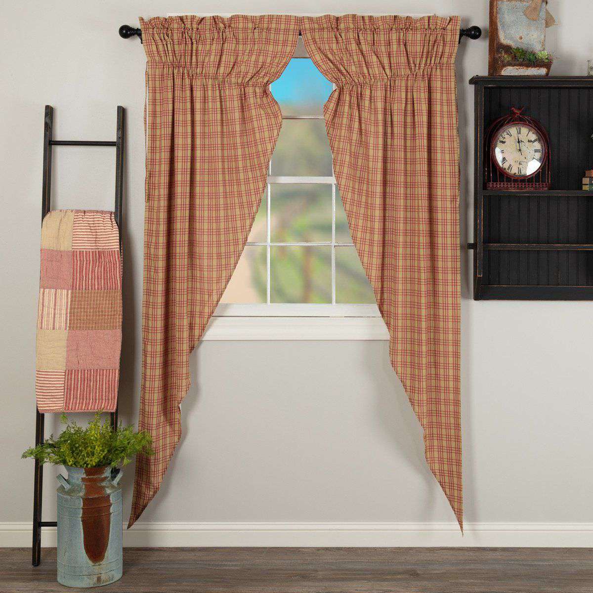 Sawyer Mill Red Plaid Prairie Long Panel Curtain Set of 2 - The Fox Decor