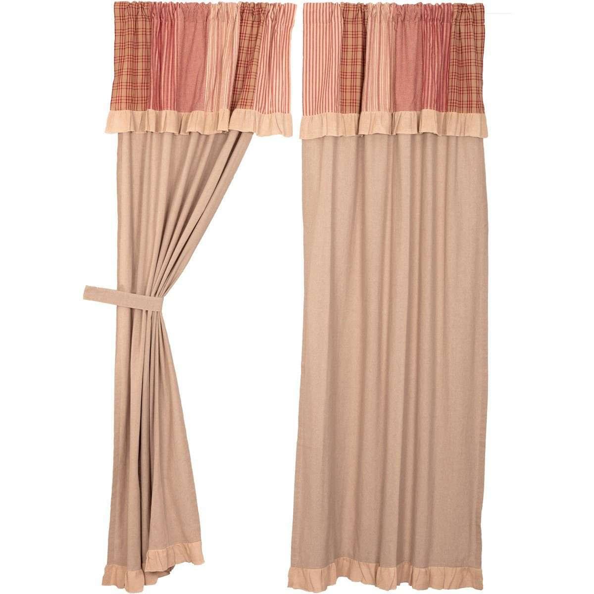 Sawyer Mill Charcoal/Blue/Red Panel Curtain with Attached Patchwork Valance Set of 2 84x40 - The Fox Decor